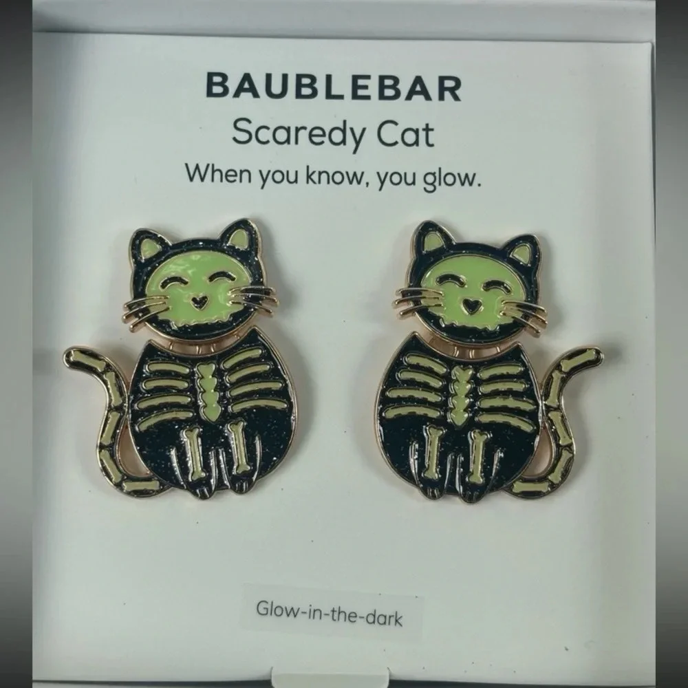 BAUBLEBAR Halloween Cat Dangle/Drop Earrings with Glow in the Dark Skeleton NWT